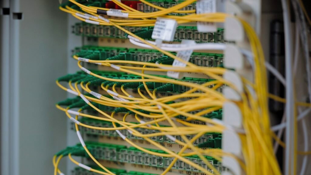 Data migration checklist concept: neatly connected yellow and green cables