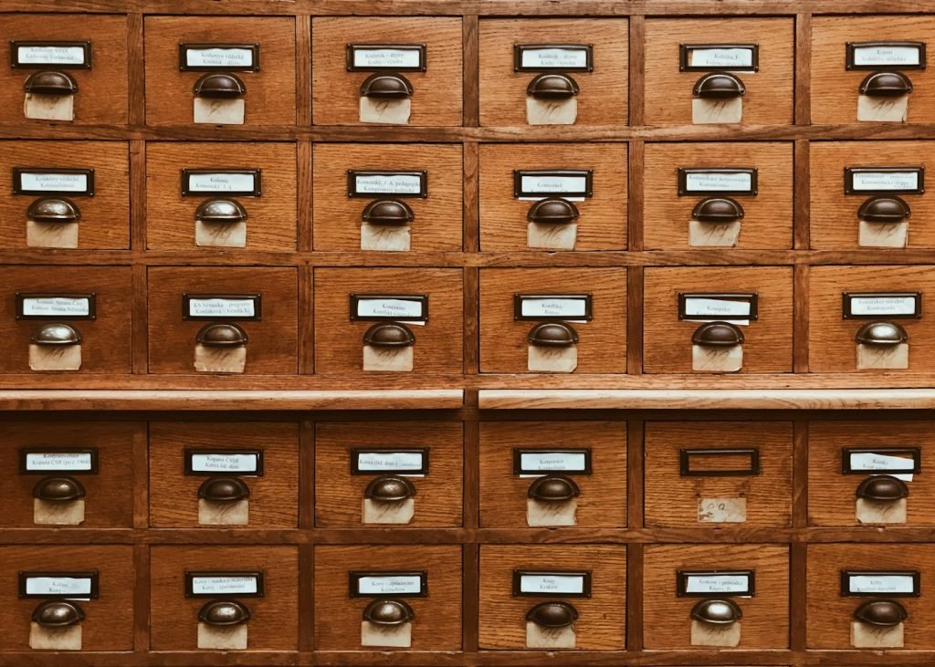 Archive drawers of historical business records