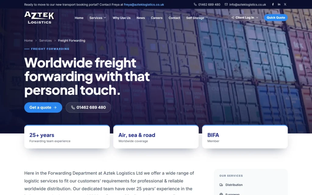Aztek Logistics redesign freight forwarding service page
