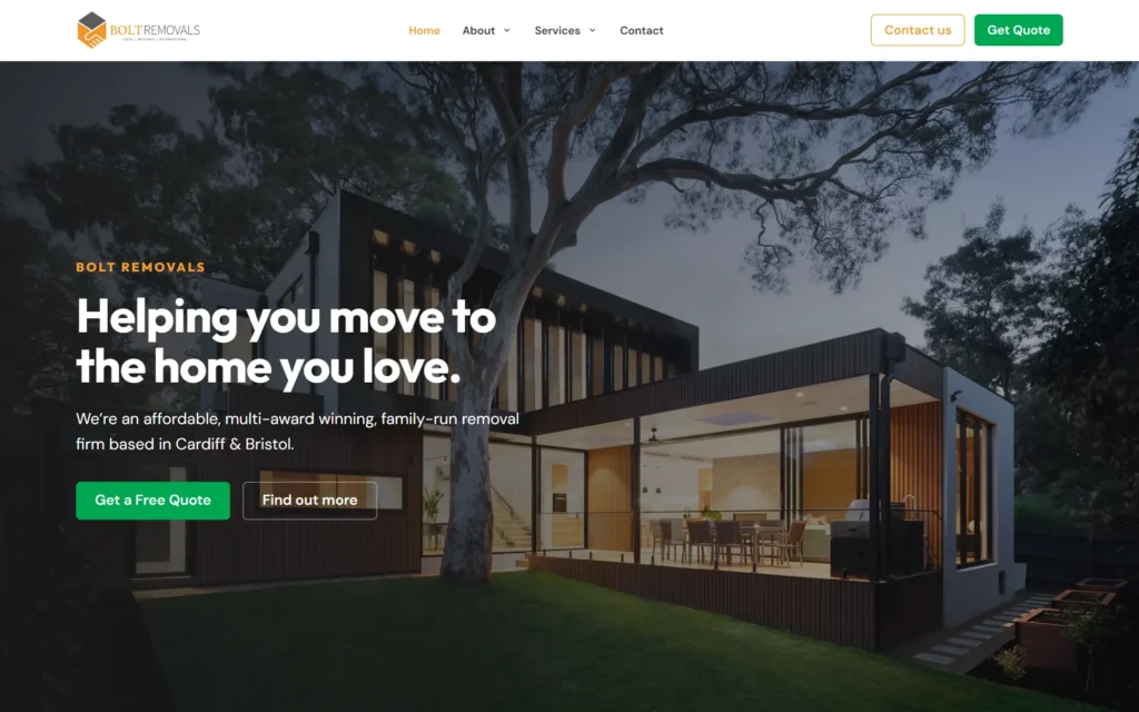 Bolt Removals redesign home page: helping you move to the home you love