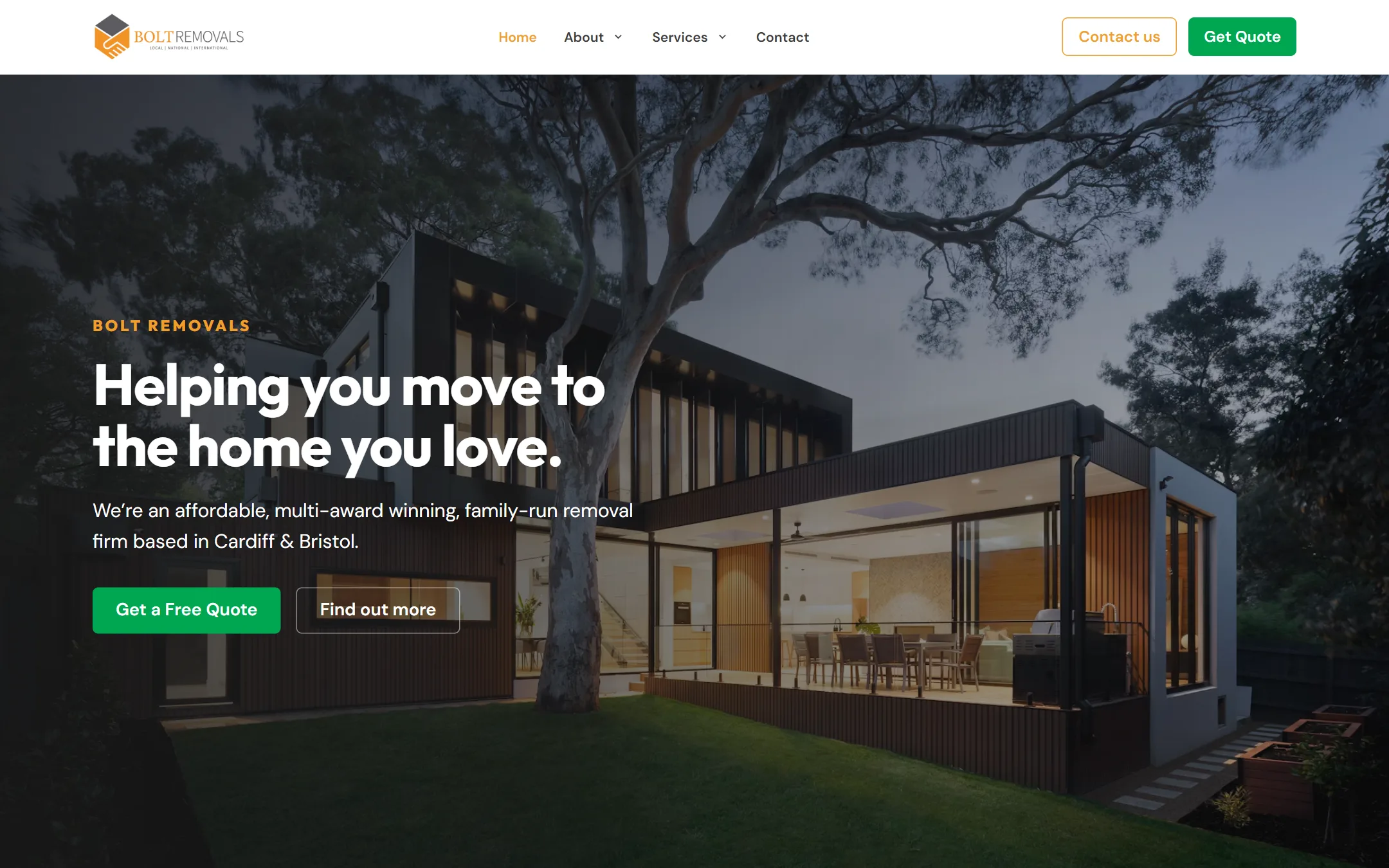 Bolt Removals redesign home page: helping you move to the home you love