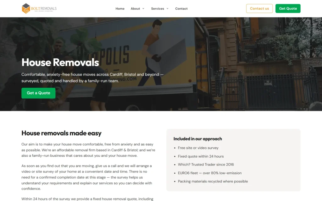 Bolt Removals redesign house removals service page