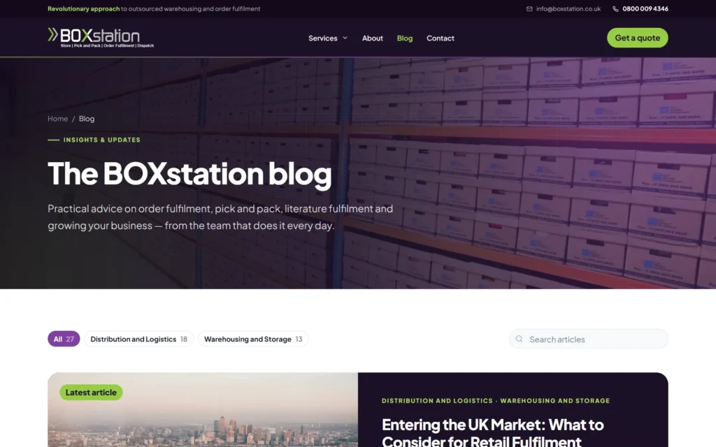 BOXstation redesign blog with category filters and article search