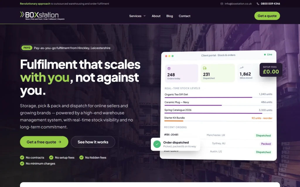 BOXstation redesign home page: fulfilment that scales with you, not against you