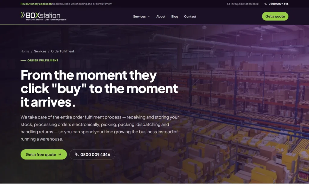 BOXstation redesign order fulfilment service page