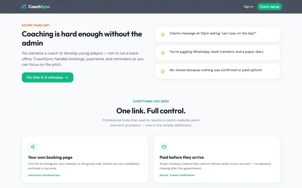 CoachSync replaces WhatsApp bookings, bank transfers and paper diaries
