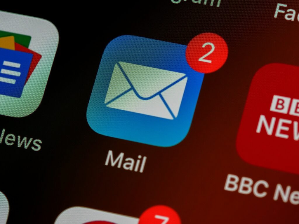 An email app with notifications on a phone screen
