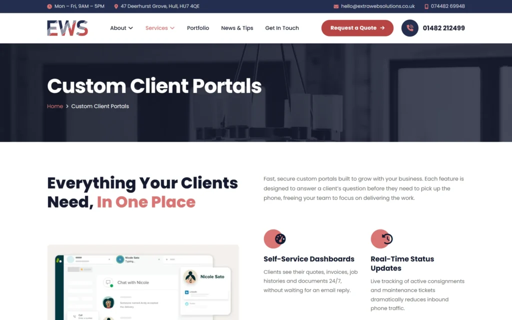 Extra Web Solutions Custom Client Portals service page hero