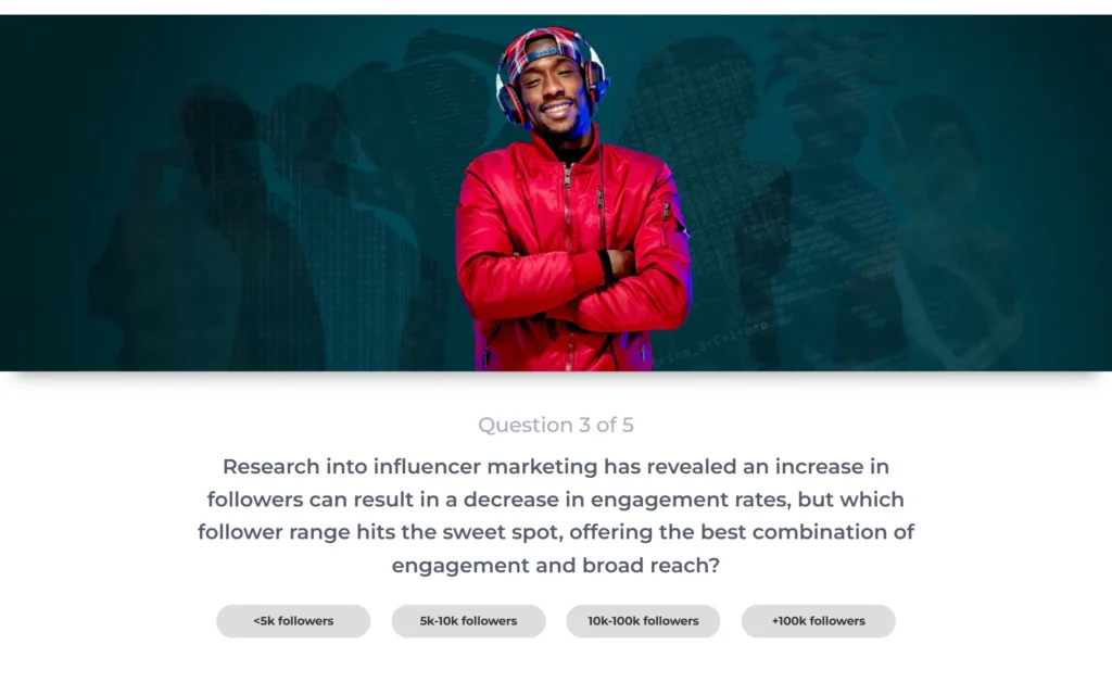 Influencer Intelligence quiz question 3 about follower ranges and engagement