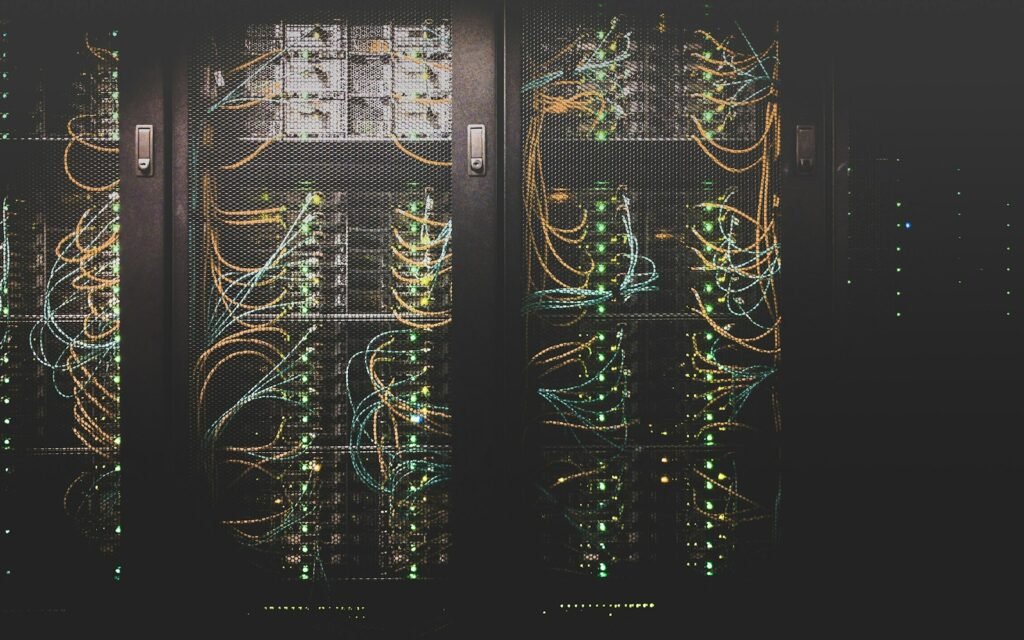 Server room with network cabling for the new cloud system