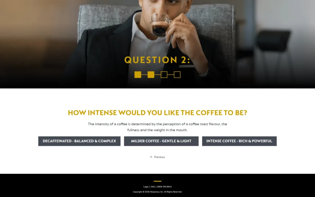 Flavour Quiz intensity question with the decaf option shown for large cups
