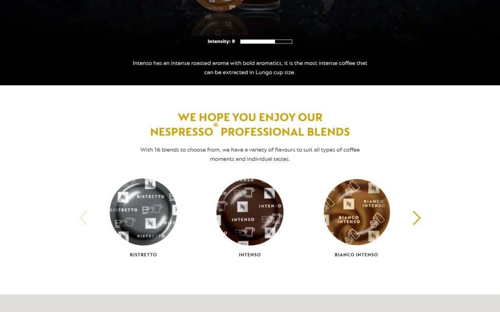 Flavour Quiz related capsules carousel below the recommended coffee