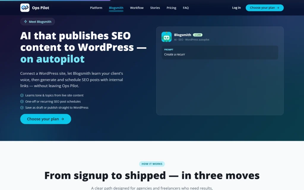 Blogsmith, the Ops Pilot AI that publishes SEO content to WordPress