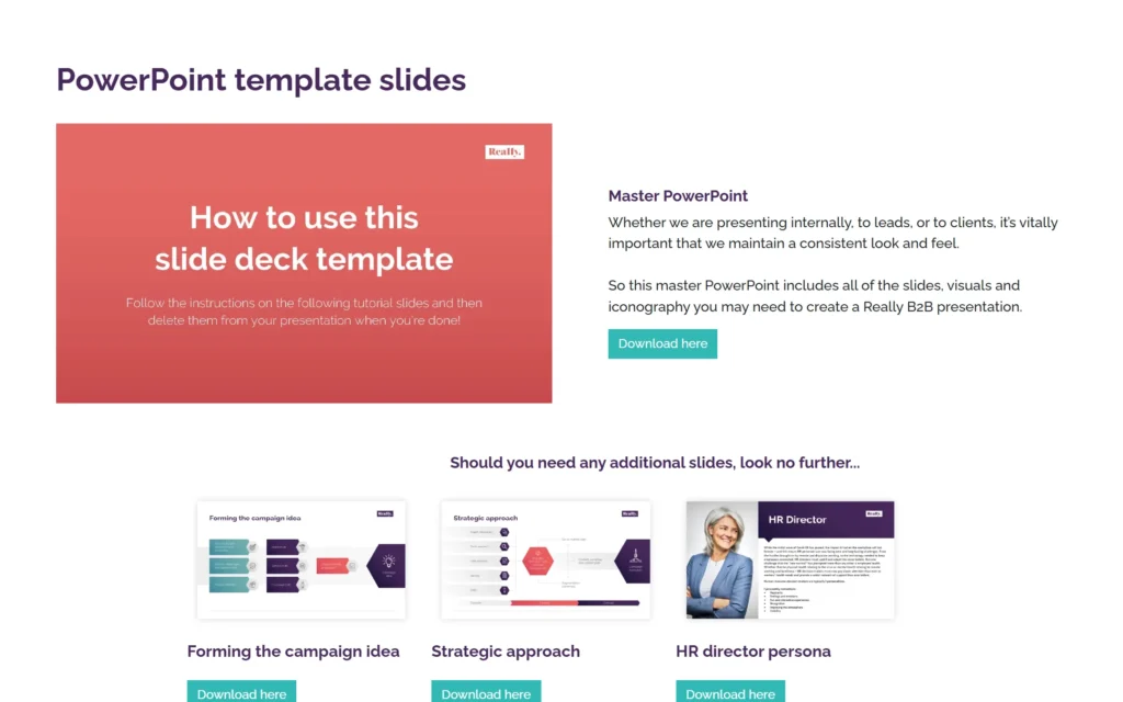 Reallyb2b Hub PowerPoint template slides with the master deck and additional slides