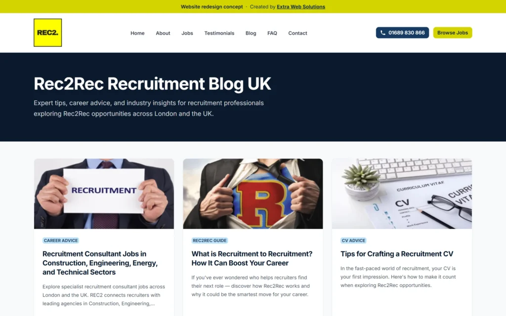REC2 Recruitment redesign Rec2Rec blog with categorised career advice articles