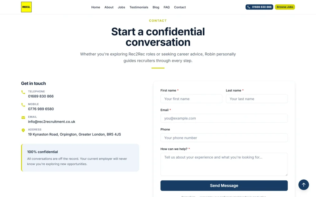 REC2 Recruitment redesign confidential contact section and enquiry form