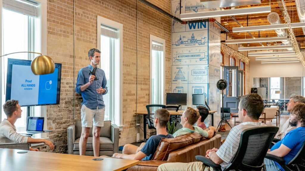 A team presentation in a modern office