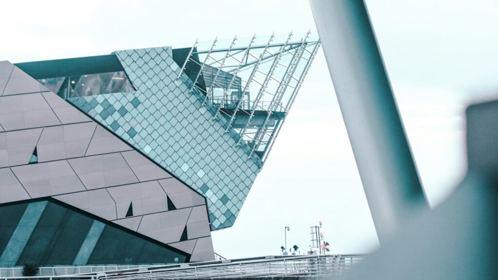 The angular tiled facade and glass viewing point of The Deep aquarium in Hull