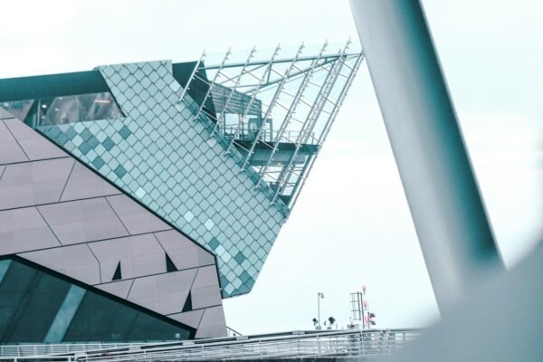 The angular tiled facade and glass viewing point of The Deep aquarium in Hull