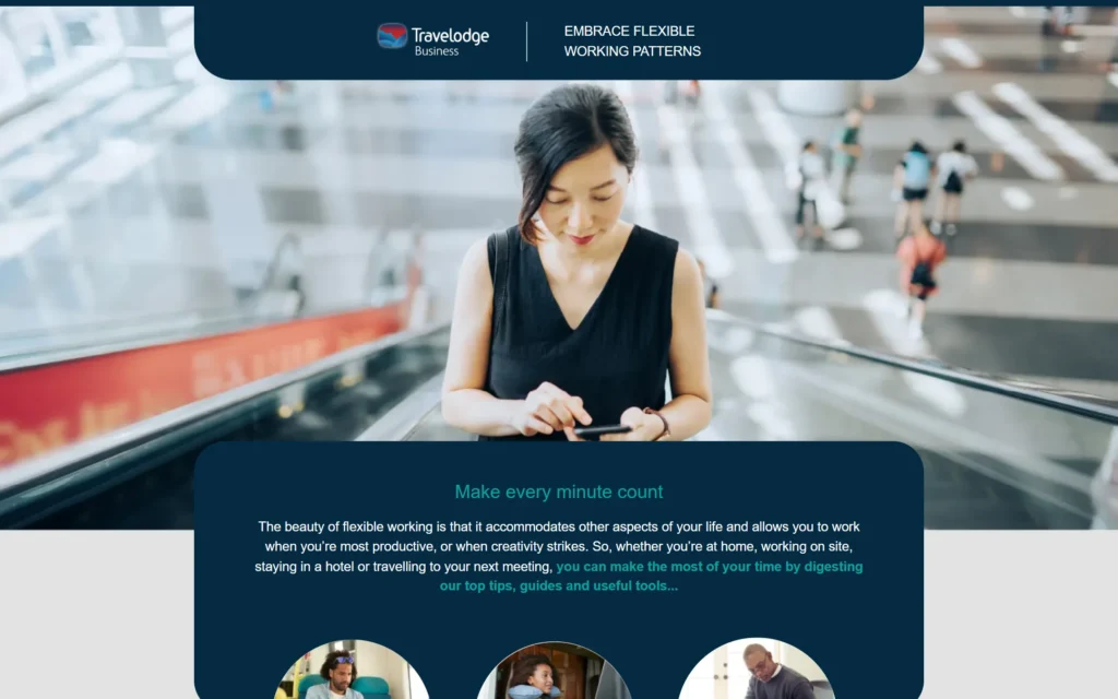 Travelodge Business October 2021 content hub: Embrace Flexible Working Patterns landing page